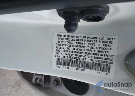 2017 Honda Civic Ex-T из США, поврежденный, VIN 19XFC1F32HE211907